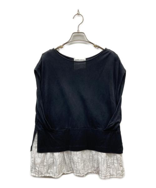 BEARDSLEY（ビアズリー）BEARDSLEY (ビアズリー) 重ね風ストライプ カットソー ブラック×ホワイト サイズ:SIZE Freeの古着・服飾アイテム