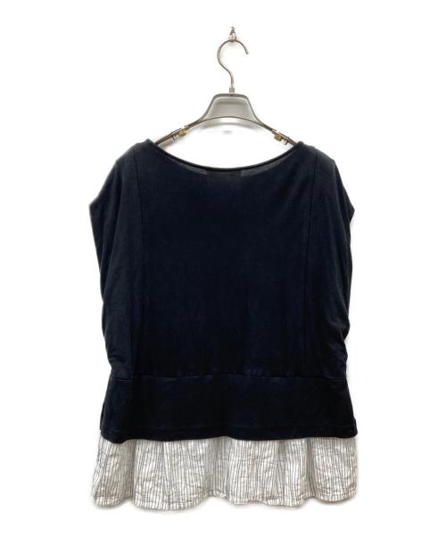 BEARDSLEY（ビアズリー）BEARDSLEY (ビアズリー) 重ね風ストライプ カットソー ブラック×ホワイト サイズ:SIZE Freeの古着・服飾アイテム