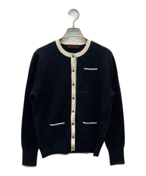 CABAN（キャバン）CABaN (キャバン) コットンカシミヤ クルーネックカーディガン ブラック×アイボリー サイズ:FREEの古着・服飾アイテム