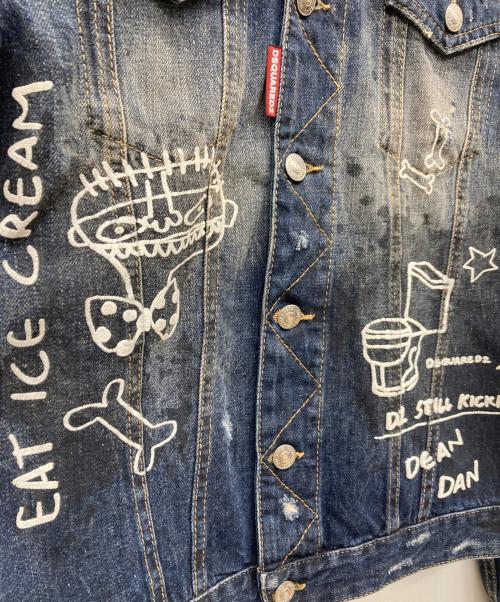 DSQUARED2（ディースクエアード）DSQUARED2 (ディースクエアード) 15SS グラフィティペンキ加工デニムジャケット インディゴ サイズ:SIZE 48の古着・服飾アイテム