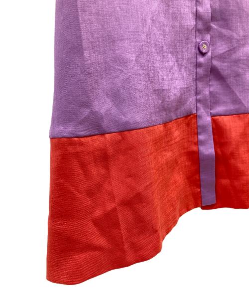 GRACE CLASS（グレースクラス）GRACE CLASS (グレースクラス) リネンタッチバイカラーワンピース パープル×レッド サイズ:38の古着・服飾アイテム