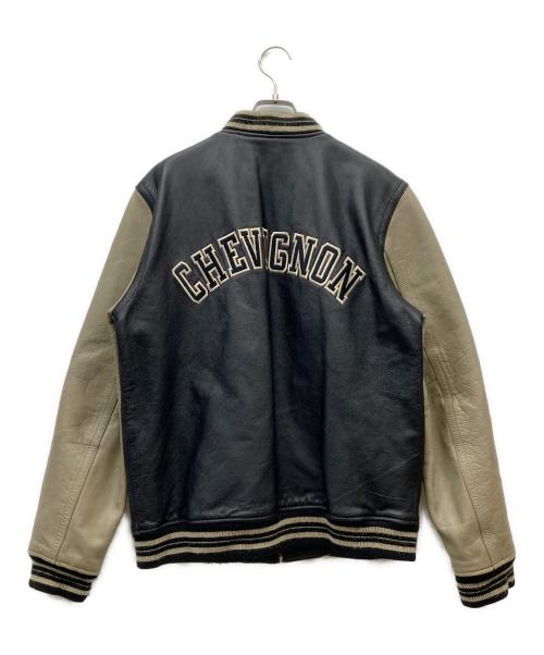 CHEVIGNON（シェビニオン）CHEVIGNON (シェビニオン) カウレザースタジャン ブラック×ベージュ サイズ:Lの古着・服飾アイテム