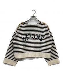 CELINE（セリーヌ）の古着「エンブロイダリーマリニエールコットンニット」｜ホワイト×ネイビー