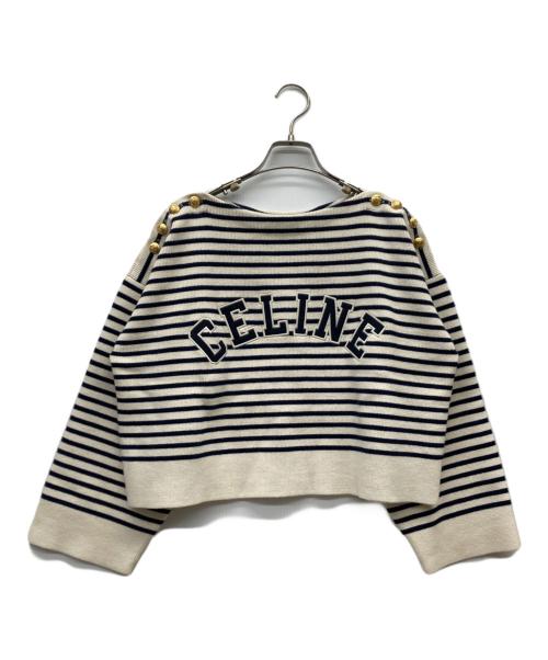 CELINE（セリーヌ）CELINE (セリーヌ) エンブロイダリーマリニエールコットンニット ホワイト×ネイビー サイズ:Ｓの古着・服飾アイテム