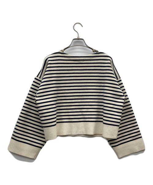 CELINE（セリーヌ）CELINE (セリーヌ) エンブロイダリーマリニエールコットンニット ホワイト×ネイビー サイズ:Ｓの古着・服飾アイテム