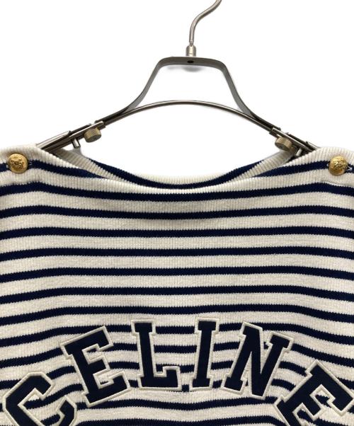CELINE（セリーヌ）CELINE (セリーヌ) エンブロイダリーマリニエールコットンニット ホワイト×ネイビー サイズ:Ｓの古着・服飾アイテム