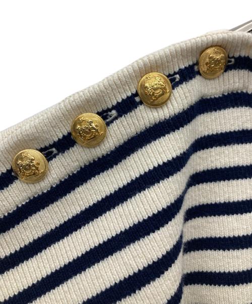 CELINE（セリーヌ）CELINE (セリーヌ) エンブロイダリーマリニエールコットンニット ホワイト×ネイビー サイズ:Ｓの古着・服飾アイテム