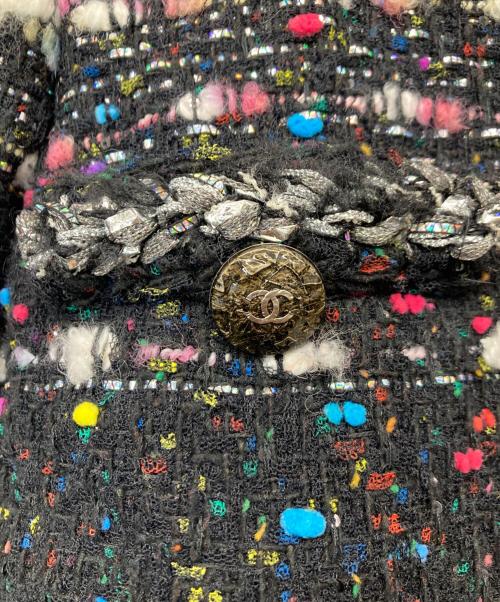 CHANEL（シャネル）CHANEL (シャネル) ココボタン ノーカラーツイードコート ブラック×マルチカラー サイズ:36の古着・服飾アイテム