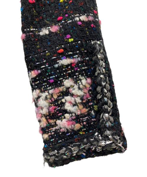 CHANEL（シャネル）CHANEL (シャネル) ココボタン ノーカラーツイードコート ブラック×マルチカラー サイズ:36の古着・服飾アイテム