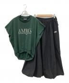 Americana×Thousand Mile×FREAK'S STOREアメリカーナ×サウザンドマイル×フリークスストア）の古着「別注 フレンチスリーブTシャツ スカートセットアップ」｜グリーン×ブラック
