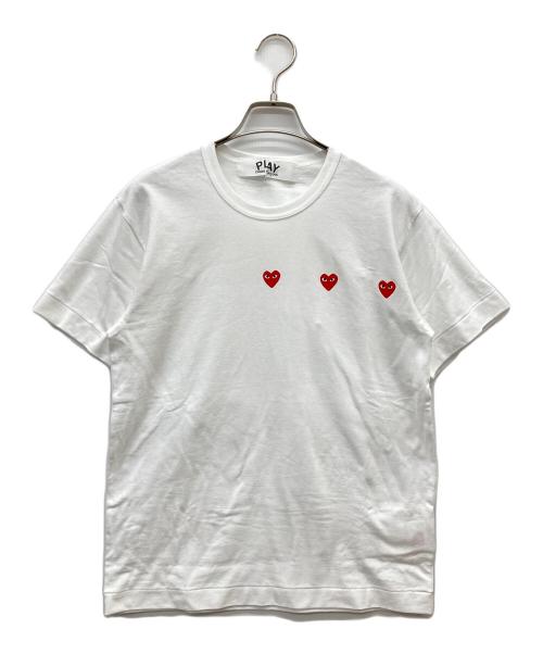 PLAY COMME des GARCONS（プレイコムデギャルソン）PLAY COMME des GARCONS (プレイコムデギャルソン) Printed Triple Small Red Heart T-Shirt ホワイト サイズ:Sの古着・服飾アイテム