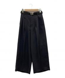 ETRE TOKYO（エトレトウキョウ）の古着「ハイウエストベルテッドセミワイドパンツ」｜ブラック