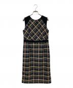 GRACE CONTINENTAL（グレースコンチネンタル）の古着「チェックレースノースリーブワンピース」｜ブラック