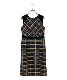 GRACE CONTINENTAL（（グレースコンチネンタル）の古着「チェックレースノースリーブワンピース」｜ブラック