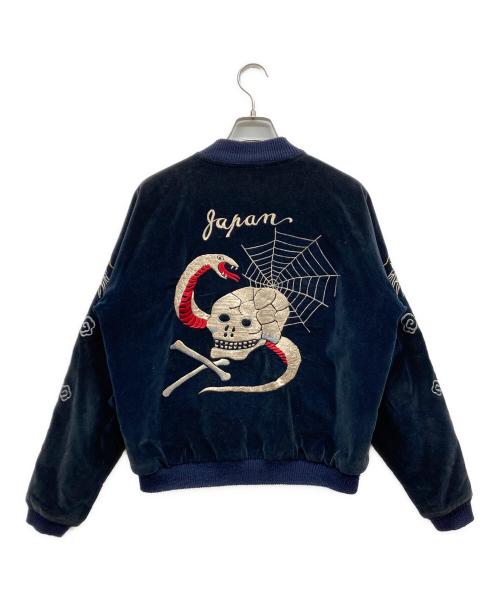 テーラー東洋（テーラートウヨウ）テーラー東洋 (テーラートウヨウ) 別珍×サテン ドクロ刺繍リバーシブルスカジャン ネイビー×ブラック サイズ:Mの古着・服飾アイテム