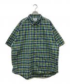 A BATHING APEア ベイシング エイプ）の古着「Mini Ape Head Check Loose Fit S/S Shirt」｜グリーン