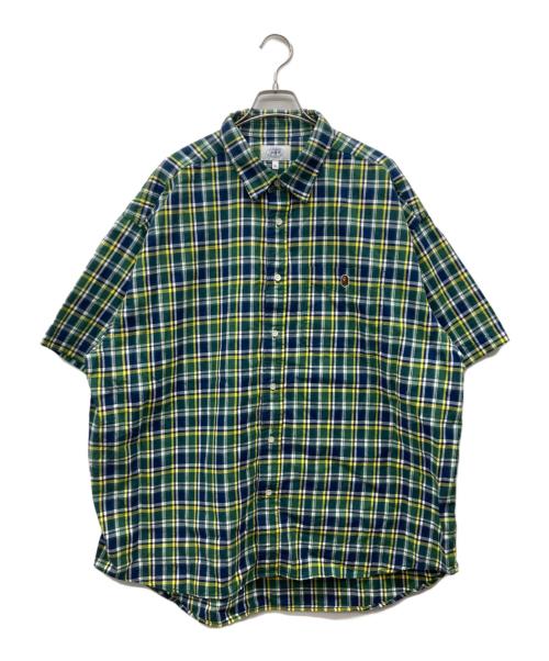 A BATHING APE（アベイシングエイプ）A BATHING APE (ア ベイシング エイプ) Mini Ape Head Check Loose Fit S/S Shirt グリーン サイズ:XLの古着・服飾アイテム