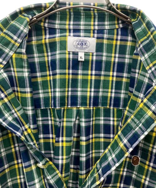A BATHING APE（アベイシングエイプ）A BATHING APE (ア ベイシング エイプ) Mini Ape Head Check Loose Fit S/S Shirt グリーン サイズ:XLの古着・服飾アイテム