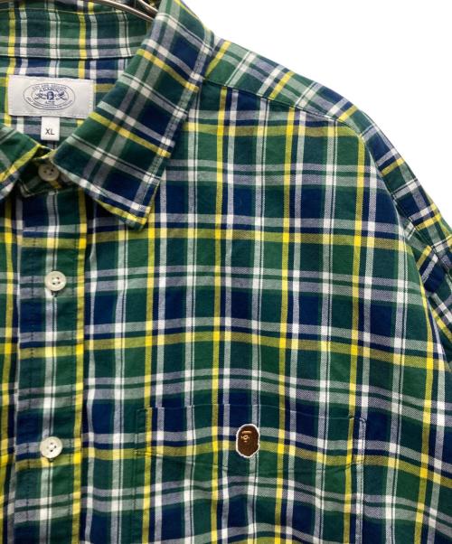 A BATHING APE（アベイシングエイプ）A BATHING APE (ア ベイシング エイプ) Mini Ape Head Check Loose Fit S/S Shirt グリーン サイズ:XLの古着・服飾アイテム