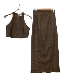 CLANE×SuzuHirose（クラネ×スズヒロセ）の古着「3WAYアメリカンスリーブビスチェ・ストレートスカートセット」｜ブラウン