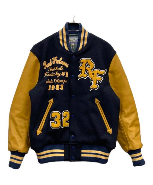 whitesville（ホワイツビル）whitesville (ホワイツビル) 30oz. WOOL MELTON AWARD JACKET “RED FALCONS” ネイビー×イエロー サイズ:38の古着・服飾アイテム