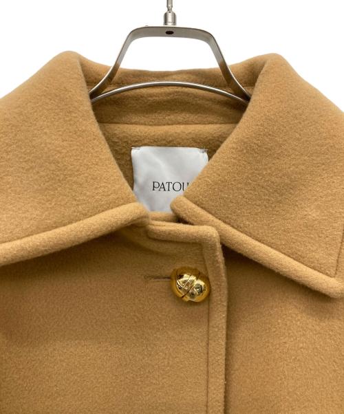 patou（パトゥ）patou (パトゥ) ウール&カシミアブレンドリブウエストクロップドコート ブラウン サイズ:34の古着・服飾アイテム