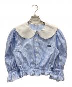 MIU MIUミュウミュウ）の古着「フリルカラーギンガムチェックシャツ」｜スカイブルー