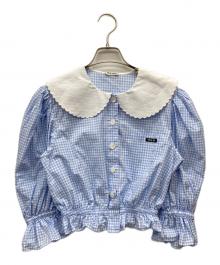 MIU MIU（ミュウミュウ）の古着「フリルカラーギンガムチェックシャツ」｜スカイブルー