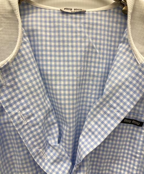 MIU MIU（ミュウミュウ）MIU MIU (ミュウミュウ) フリルカラーギンガムチェックシャツ スカイブルー サイズ:42の古着・服飾アイテム