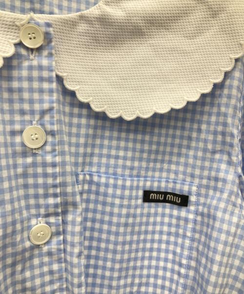 MIU MIU（ミュウミュウ）MIU MIU (ミュウミュウ) フリルカラーギンガムチェックシャツ スカイブルー サイズ:42の古着・服飾アイテム