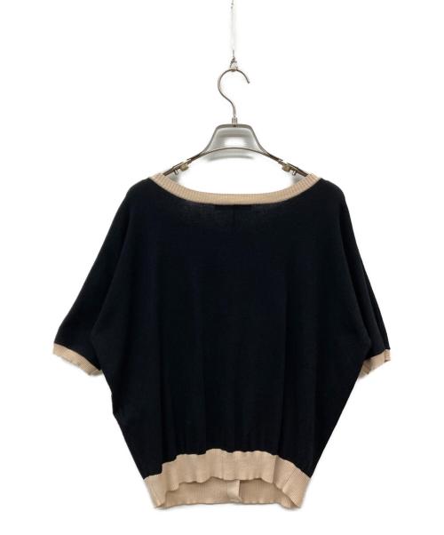 WEEKEND Max Mara（ウィークエンド マックスマーラ）Weekend Max Mara (ウィークエンド マックスマーラ) 半袖バイカラーカーディガン ブラック×ベージュ サイズ:Mの古着・服飾アイテム