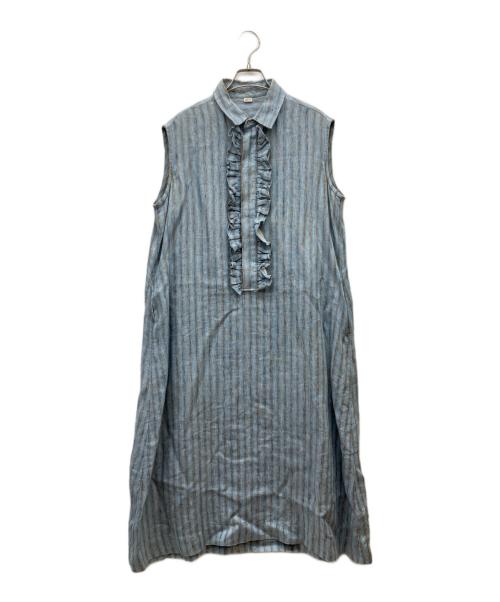 45R（フォーティファイブ・アール）45R (フォーティファイブ・アール) インドリネンツイルのドレス スカイブルーの古着・服飾アイテム