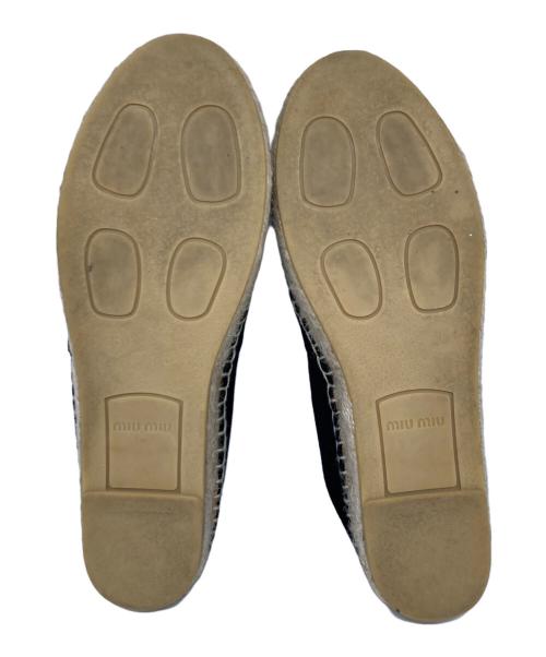 MIU MIU（ミュウミュウ）MIU MIU (ミュウミュウ) ビジュー付きエスパドリーユ ブラック×ベージュ サイズ:36の古着・服飾アイテム