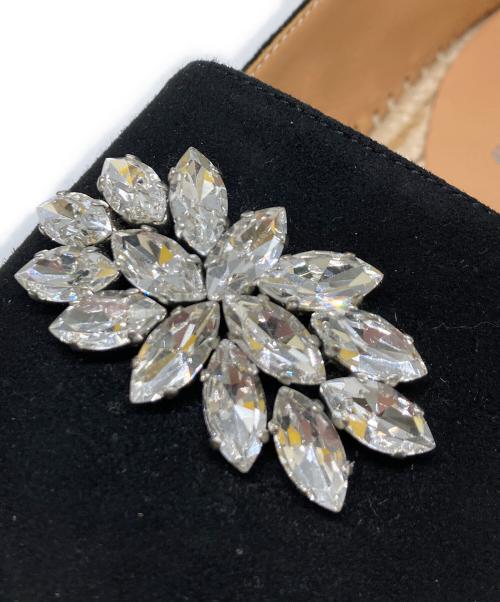 MIU MIU（ミュウミュウ）MIU MIU (ミュウミュウ) ビジュー付きエスパドリーユ ブラック×ベージュ サイズ:36の古着・服飾アイテム