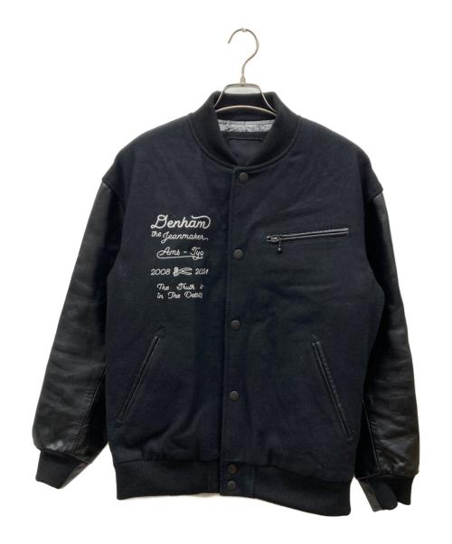 Denham（デンハム）Denham (デンハム) 裏地ラメタイガー柄 レザー切替 スタジャン ブラック サイズ:Lの古着・服飾アイテム