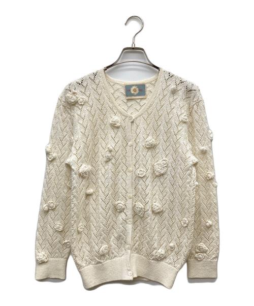 PINK HOUSE（ピンクハウス）PINK HOUSE (ピンクハウス) 立体薔薇モチーフカーディガン アイボリー サイズ:-の古着・服飾アイテム