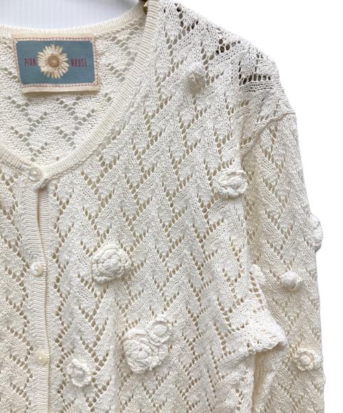 PINK HOUSE（ピンクハウス）PINK HOUSE (ピンクハウス) 立体薔薇モチーフカーディガン アイボリー サイズ:-の古着・服飾アイテム