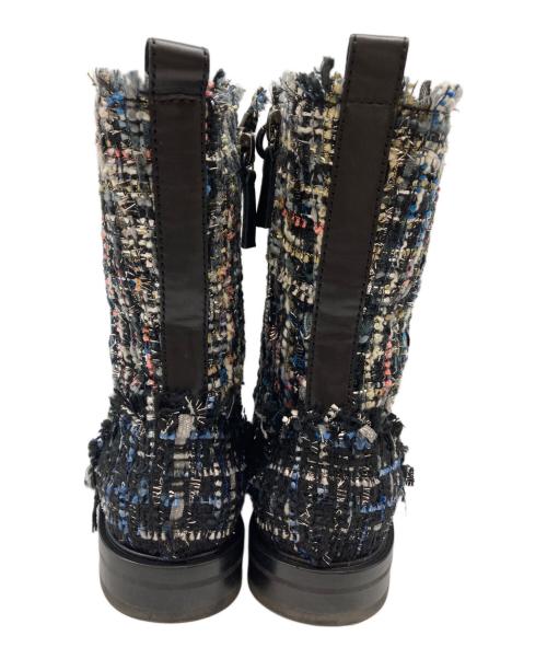 CASADEI（カサディ）CASADEI (カサディ) チェーンデザインツイードブーツ ブラック×ブルー サイズ:38の古着・服飾アイテム
