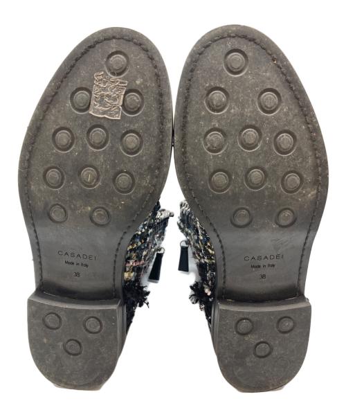 CASADEI（カサディ）CASADEI (カサディ) チェーンデザインツイードブーツ ブラック×ブルー サイズ:38の古着・服飾アイテム