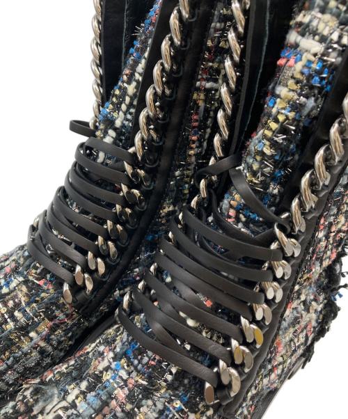 CASADEI（カサディ）CASADEI (カサディ) チェーンデザインツイードブーツ ブラック×ブルー サイズ:38の古着・服飾アイテム