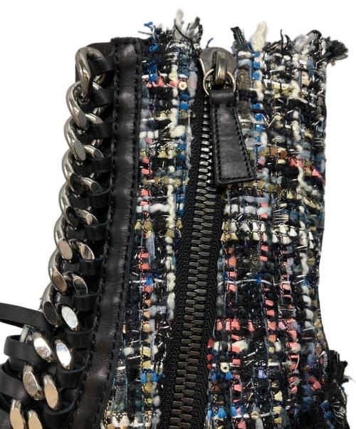 CASADEI（カサディ）CASADEI (カサディ) チェーンデザインツイードブーツ ブラック×ブルー サイズ:38の古着・服飾アイテム