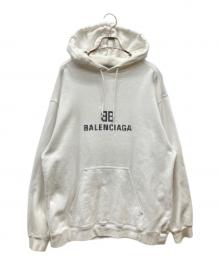 BALENCIAGA（バレンシアガ）の古着「フロントBBピクセルロゴプリントプルオーバーパーカー」｜ホワイト