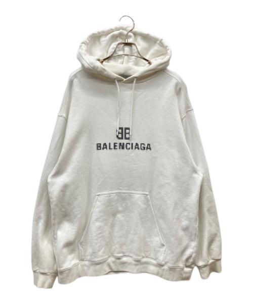 BALENCIAGA（バレンシアガ）BALENCIAGA (バレンシアガ) フロントBBピクセルロゴプリントプルオーバーパーカー ホワイト サイズ:XSの古着・服飾アイテム