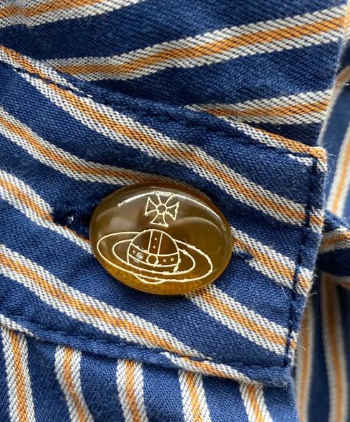 Vivienne Westwood RED LABEL（ヴィヴィアンウエストウッドレッドレーベル）Vivienne Westwood RED LABEL (ヴィヴィアンウエストウッドレッドレーベル) ラウンドカラーストライプシャツ ネイビー サイズ:1の古着・服飾アイテム