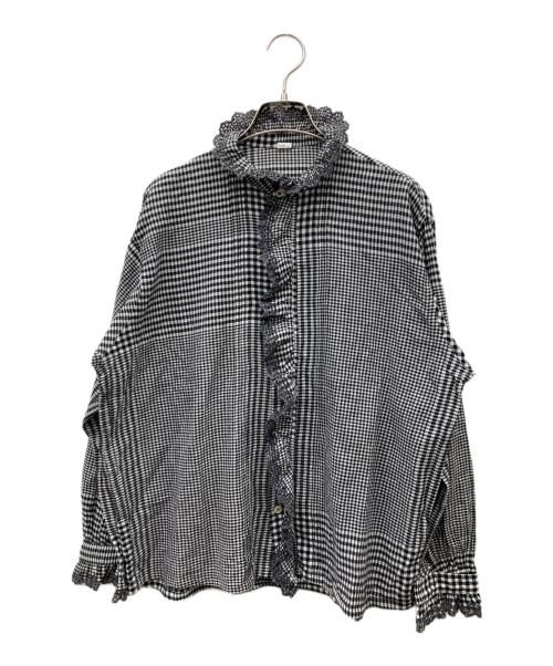 45R（フォーティファイブ・アール）45R (フォーティファイブ・アール) 春風インドカディのフリルブラウス ホワイト×ブラック サイズ:3の古着・服飾アイテム