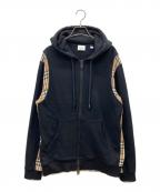 BURBERRY LONDONバーバリーロンドン）の古着「ヴィンテージチェックパネル コットンフーディ」｜ブラック×ベージュ