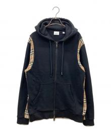 BURBERRY LONDON（バーバリーロンドン）の古着「ヴィンテージチェックパネル コットンフーディ」｜ブラック×ベージュ