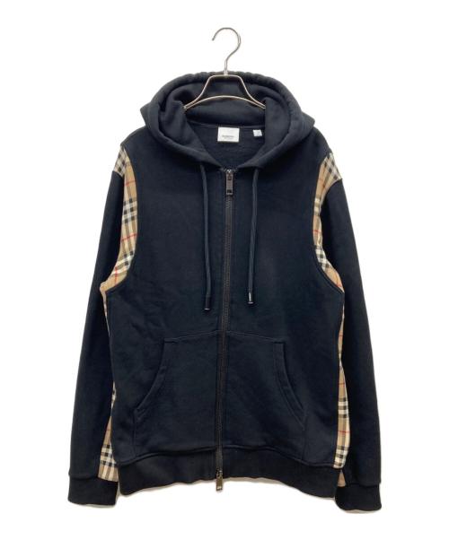 BURBERRY LONDON（バーバリーロンドン）BURBERRY LONDON (バーバリーロンドン) ヴィンテージチェックパネル コットンフーディ ブラック×ベージュ サイズ:Mの古着・服飾アイテム