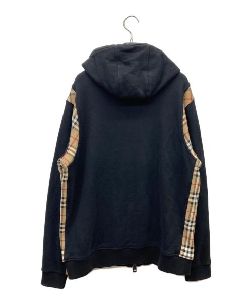 BURBERRY LONDON（バーバリーロンドン）BURBERRY LONDON (バーバリーロンドン) ヴィンテージチェックパネル コットンフーディ ブラック×ベージュ サイズ:Mの古着・服飾アイテム