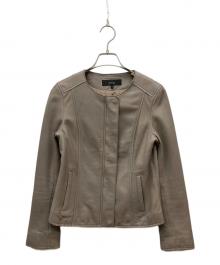 allureville（アルアバイル）の古着「ノーカラーラムレザーシングルライダース」｜ベージュ